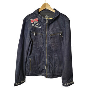 Cult Of Individuality Blue Denim Full Zip Embroidered Money Men's Jacket 3XL